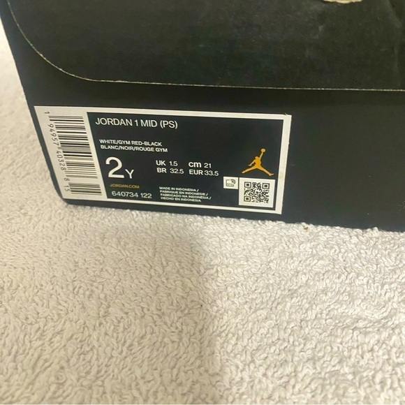 Nike Air Jordan 1 Mid PS White/Gym Red 640734-122 Youth Sz 2Y - Picture 9 of 10